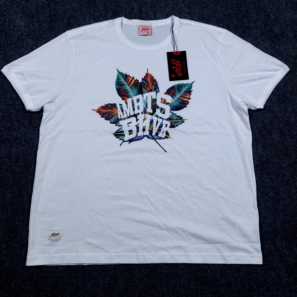 Rtgb Summer Leaf T-Shirt Mens 2X White Graphic Print Cotton HST207‎ NEW